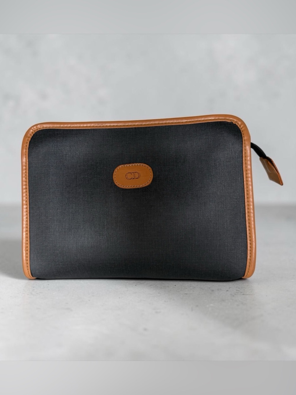 Christian Dior Vintage CD Logo Canvas Leather Toiletry Bag / Clutch Black